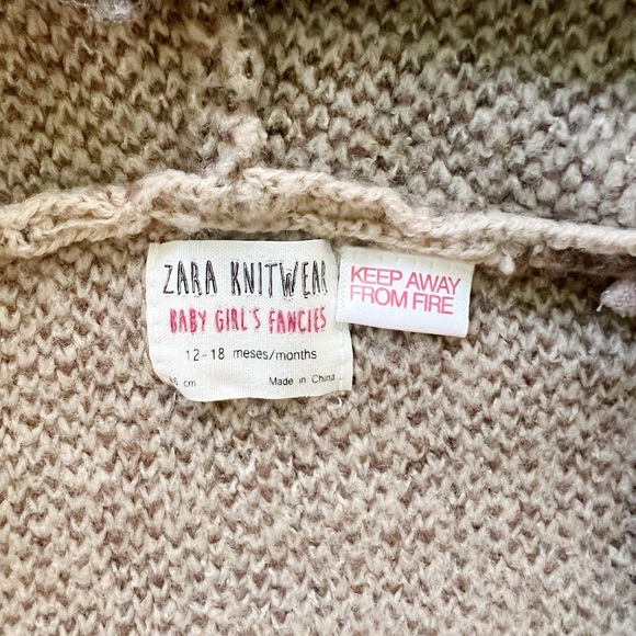 Zara Tribal Folk Print Wool Sweater Cardigan Hooded Brown Taupe Beige Tan 18m 2T - Picture 6 of 13